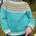 Women's casual round neck colorblock Nordic pattern long sleeve knit pullover sweater - S / Tops / 9123 Lake Blue