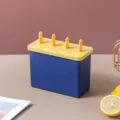 Molde de Polos de 4 Celdas Casero DIY Popsicle Maker Azul y Amarillo Caja de Helado Herramienta - 4 Rejillas / Amarillo Azul