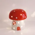 Ceramic mushroom night light, cute glowing table lamp for bedroom desk decor, creative gift. - Red