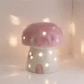 Ceramic mushroom night light cute desktop atmospheric decorative lamp with warm glowing holes. - Purple