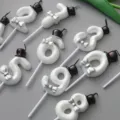 Birthday number candles set, white digital candle with silver bow and hat for cake decor. - White Mini Top Hat Candles