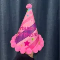 Kids birthday party cone hat with pink pom pom decoration cute kids celebration hat supplies - Pink Cone Hat / Pink
