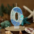 Blue glitter shell number zero birthday candle for cake decoration party supplies - Number 0 / Gradient Blue