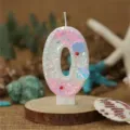Zahl 0 Glitzer Muscheln Rosa Farbverlauf Geburtstag Kerze für Party Kuchen Dekoration - Zahl 0 / Verlauf Rosa
