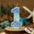 Blue Glitter Shell Number 1 Birthday Candle Cake Topper Party Celebration Decoration Ornament - Number 1 / Gradient Blue