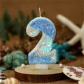 Gradient blue shell pearl number 2 birthday candle, creative cake topper for party decor. - Number 2 / Gradient Blue