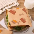 Bolsa de papel antigrasa desechable para sándwich, diseño de oso lindo, envoltorio aceite. - 50 Piezas/Paquete
