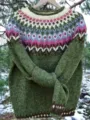 Women's Nordic fair isle crewneck knit sweater, casual long sleeve pullover sweater for winter daily wear. - S / Tops / 9123 Dark Green