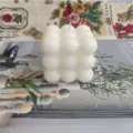 White bubble scented candle aesthetic home decor square wax block romantic photography prop - Large Rubik's Cube Candle - White Freesia / White