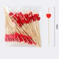 Brochetas de Bambú Corazón Rojo 12cm 100 Pzas Paquete Palillos de Fruta Postre Fiesta - 12cm 100 Pcs Pinchos de Corazón Rojos