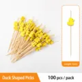 Cute yellow duck wooden cocktail picks fruit sticks, 100 pieces per pack, 12 cm long. - 12cm 100 Pcs Yellow Duck Skewers