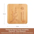 Square bamboo heat insulation mat, 12x12cm pot holder with plum blossom engraving. - 12cm Square Plum Blossom Solid Mat