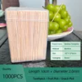 1000pcs disposable bamboo toothpicks skewers set in clear plastic box for home kitchen food fruit. - Box Packaging / 1000 Pieces (10cmx2.0mm)