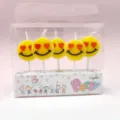 Yellow cute smiley face birthday candles set, perfect for party cake decoration and celebration. - Heart Smiley Face Candles