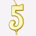 Candela di compleanno numero 5 dorata per torta, elegante decorazione per feste. - Numero 5