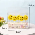Yellow cute smiley face birthday candles set in clear box for kids party cake decoration. - Cute Smiley Candle