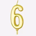 Candela di compleanno numero 6 dorata, topper per torta scintillante per festa di bambini - Numero 6