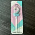 Gradient number 2 birthday candle with cute pastel pink blue design and gold speckles. - Number 2 / Pink Blue Gradient