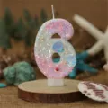 Farbverlauf blaue Muschel Perle Nummer Kerze fur Geburtstag Torte Party Dekoration. - Zahl 6 / Verlauf Rosa