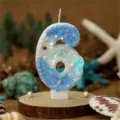 Verlauf blau Muschel Perle Nummer 6 Geburtstag Kerze für Kuchen Dekoration Party Zubehör. - Zahl 6 / Verlauf Blau