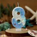 Farbverlauf blaue Glitzer Muschel Perle Nummer 8 Geburtstag Kerze Kuchen Dekoration - Zahl 8 / Verlauf Blau