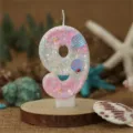 Ozean Stil Nummer 9 Geburtstag Kerze mit Perle Muschel Glitzer für Party Kuchen Dekor - Zahl 9 / Verlauf Rosa