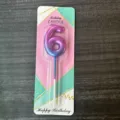 Candela di compleanno numero 6 sfumata con finitura galassia per decorazione torta festa - Numero 6 / Viola Sfumato