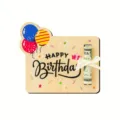Wooden birthday cash gift card holder with balloon print and ribbon slot for money gifting. - OH719-2