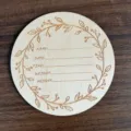 Wooden baby birth announcement milestone disc newborn photo prop with floral wreath design. - Diameter 10cm / LK00109