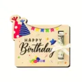 Wooden birthday money holder card gift box with slots for cash and fun party decor - OH719-3