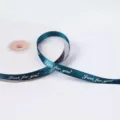 Dark green satin ribbon with white Just for you print, 1cm wide, ideal for floral gift wrapping. - Green