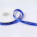 1cm blue satin ribbon with english letters text printed, 45m roll for floral gift wrapping DIY craft. - Blue