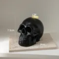 Black skull scented candle Halloween gothic home decor soy wax unique art sculpture 7.5cm - Black