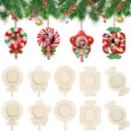 Ornements de sapin de Noel en bois non finis cadre photo DIY artisanat tranches de bois - Cadre Photo Bonbon / Ensemble de 10 pièces
