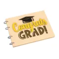 Wooden graduation photo album cover guestbook with graduation cap and text design. - Style 2