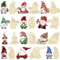 Christmas gnome unfinished wooden crafts DIY blank hanging ornament woodcut decoration - Santa Claus Pendant DIY Kit / 13 Pieces