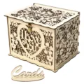 Wooden wedding card box with lock hollow floral design rustic money box for party reception - JM01192 Large Box
