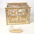 Wooden wedding card box with hollow deer design and rustic cards sign for reception. - JM01367 Large Box