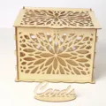 Wooden wedding card box with hollow floral design and Cards sign for party decor. - JM01371 Large Box