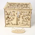 Wooden wedding card box with laser cut heart patterns and a sweet proposal couple silhouette. - JM01373 Large Box