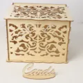 Wooden wedding card box with hollow carved design and matching cards sign for celebration events. - JM01374 Large Box