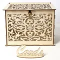 Wooden wedding card box with lock hollow carved greeting cards box for party celebration - JM01190 Large Box