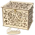 Rustic wooden wedding card box with hollow heart patterns Mr and Mrs sign and lock - JM01191 Large Box