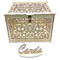 DIY wooden wedding card box with hollow carved floral pattern and secure lock, includes cards sign. - JM01773 Large Box