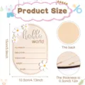 Targa annuncio nascita neonato in legno Hello World con decorazione floreale di margherite. - modello 2