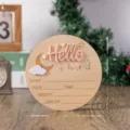 Wooden Hello World baby birth announcement plaque newborn photography prop milestone card. - 15cm / No Stand / Pink
