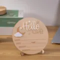 Wooden newborn baby birth announcement sign milestone photo prop with cute design name date - Beige