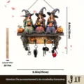 Halloween witches wooden key holder wall decor with hooks and pumpkin accents 9.8x8.6in - Flat (Product Thickness 0.5cm) / Wood Color