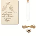 Set de regalo de madera con placa grabada de bendición de ángel, tubo de vidrio y corazon - Modelo 6 (Tarjeta + Cordel + Tubo de Ensayo)