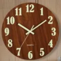 Wooden luminous wall clock, silent quartz clock with glowing numbers for home decor, 8 inch. - Walnut Wood Grain - Regular Font - Luminous / 8 inch